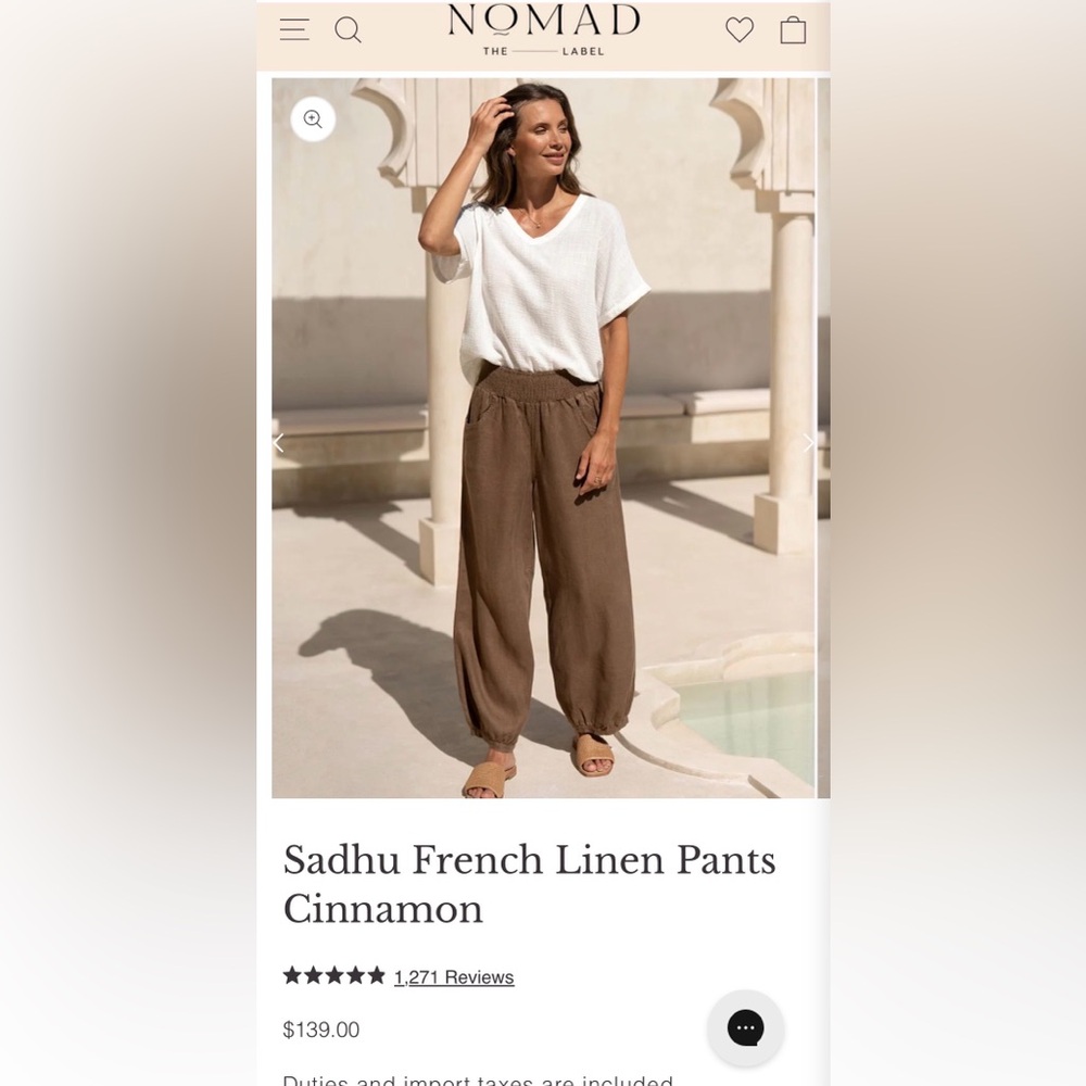 Nomad the Label Sadhu French Linen Pants - Cinnamon size US 12